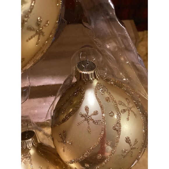 Krebs Christmas Glass Bulb Ornaments Gold Velvet Glitter Swirls & Stars 3 Boxes - Picture 9 of 10